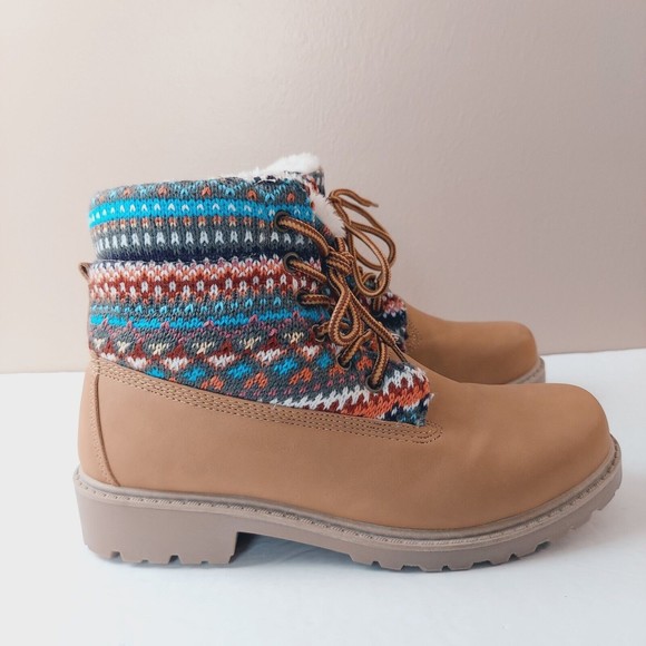 Olivia Miller Womens Sz 7 Lace Up Tan Ankle Booties Sweater Top Fashion Shoe - Picture 12 of 13